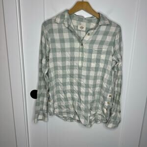 Marine Layer Buffalo Check Light Blue Button Down Blouse Shirt Size Medium